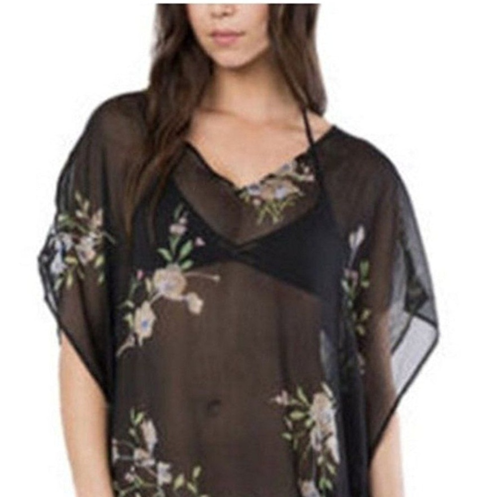 O'Neill Lightweight Oversized Black Bali Printed Swim Cover Up - Small